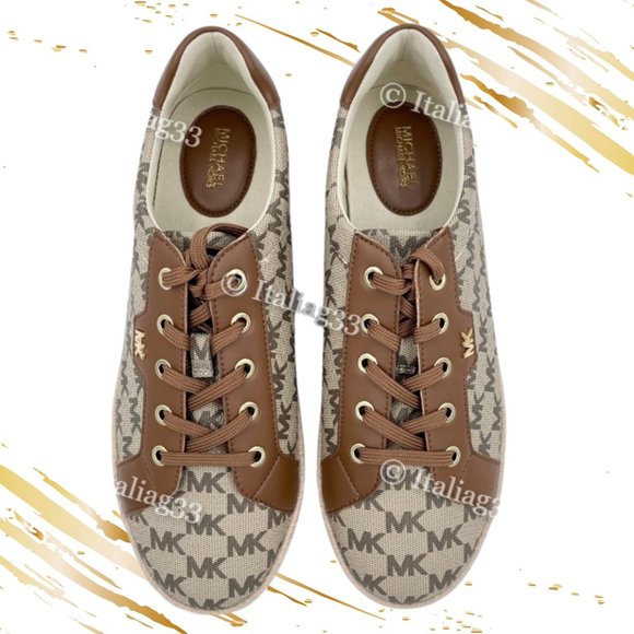 Michael Kors Monogram Signature Logo Brown Sneaker Tennis Shoes Size 9.5M NWOT - Picture 4 of 10
